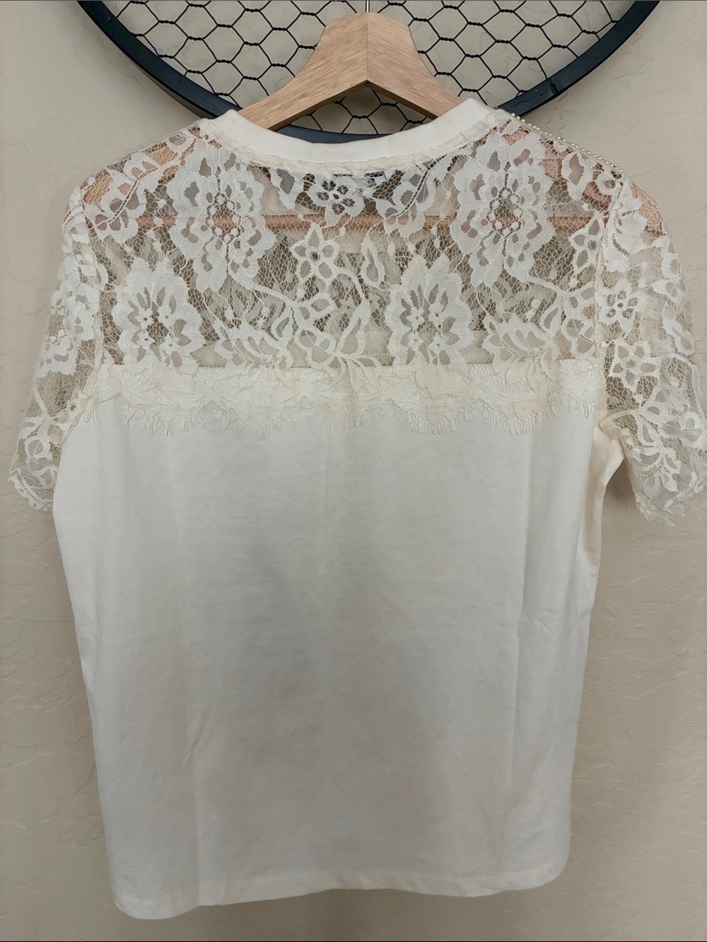 Desigual Baseball NY Queens Tee Shirt with Lace Detailing sleeves - Picture 8 of 12